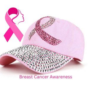 Rhinestone Breast Cancer Awareness Adjustable Baseball Cap